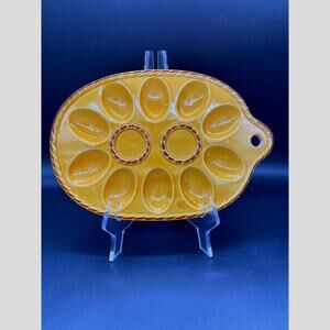 Vintage MCM Viking Deviled Egg Serving Plate Harvest Gold Rope Design Edge Japan